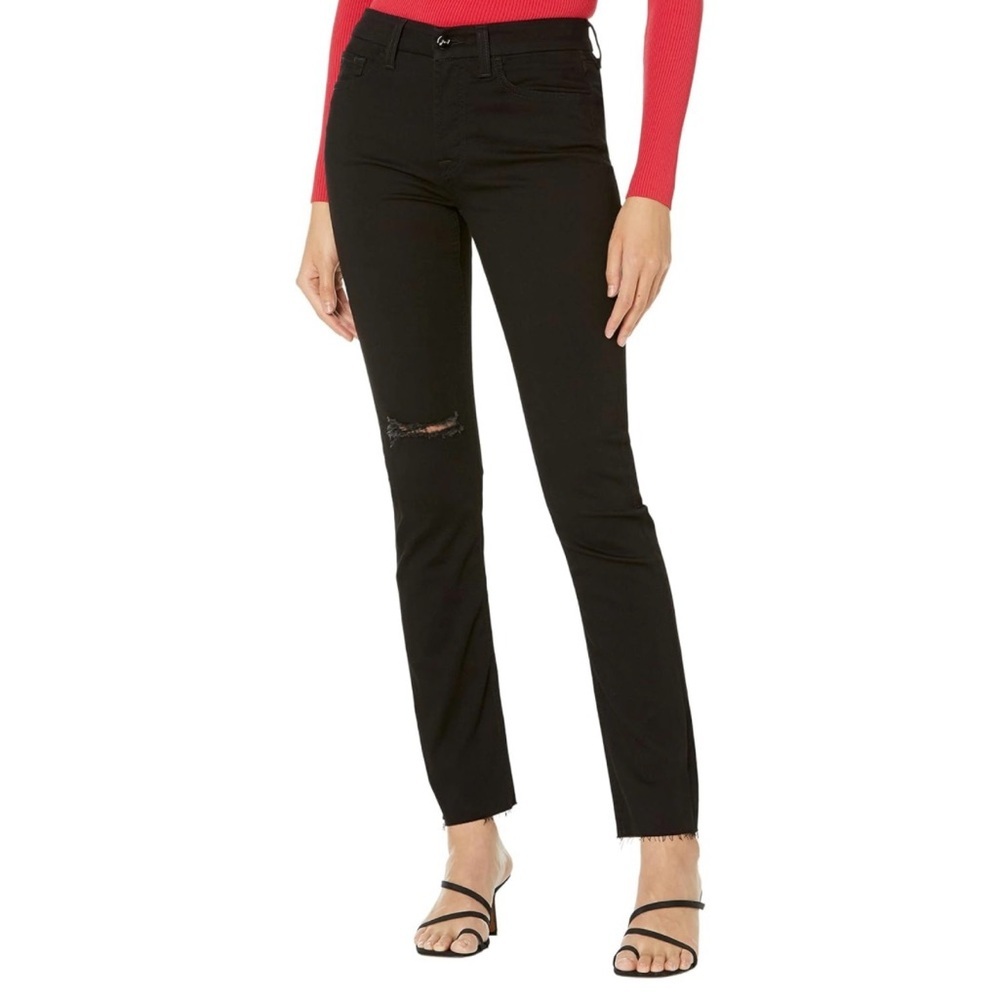 7 for All Mankind | Jen7 Slim Straight Knee Slit Jean in Black | NWT